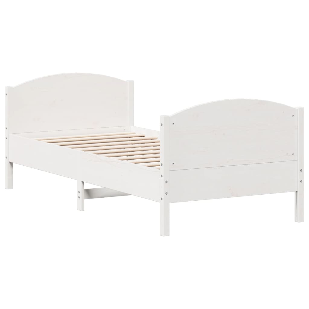 Letto senza Materasso Bianco 75x190 in Legno Massello di Pino - homemem39