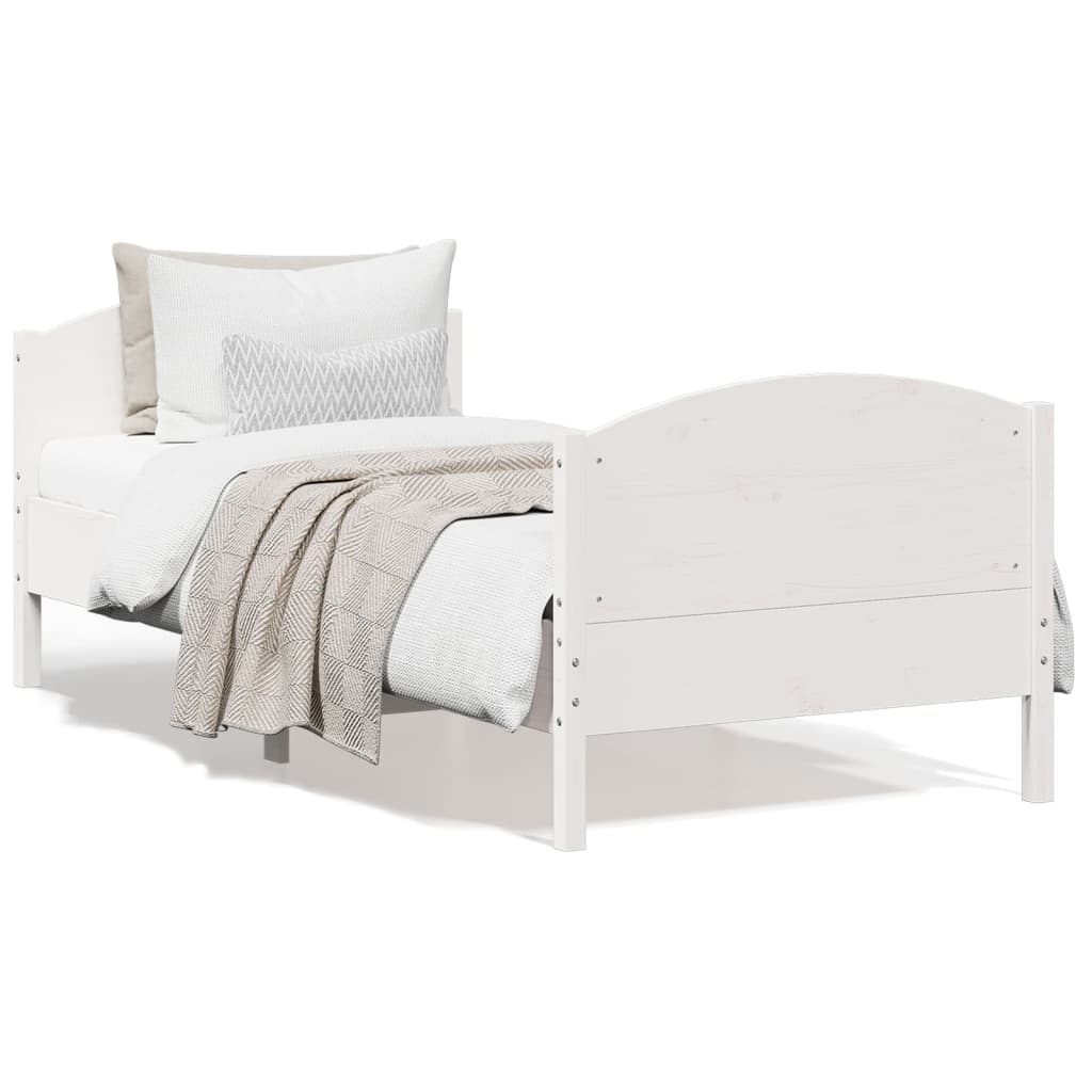 Letto senza Materasso Bianco 75x190 in Legno Massello di Pino - homemem39