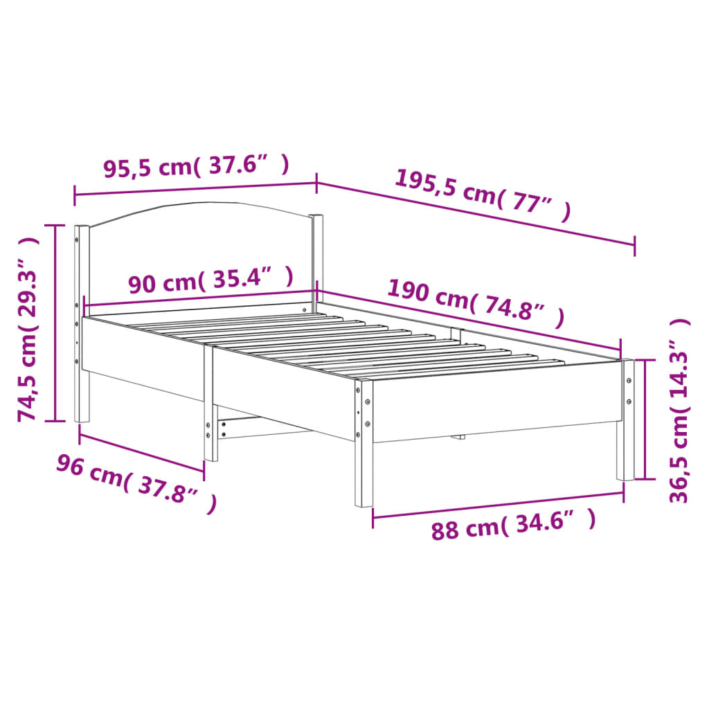 Letto senza Materasso Marrone Cera 90x190 cm in Legno di Pino | homemem39