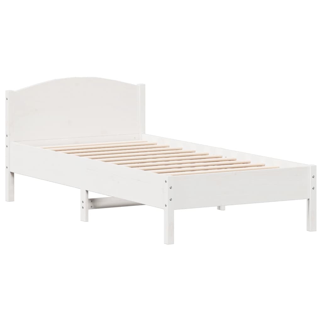 Letto senza Materasso Bianco 75x190 in Legno Massello di Pino - homemem39