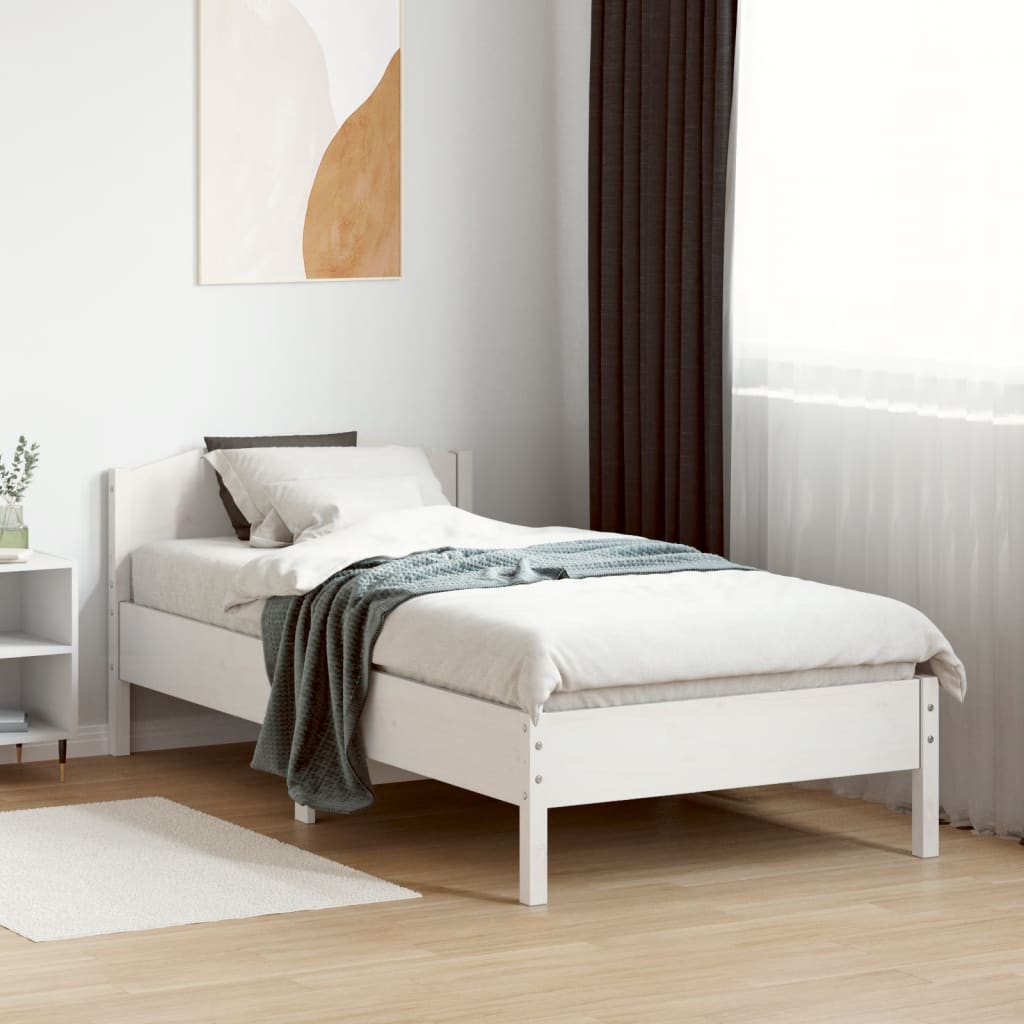 Letto senza Materasso Bianco 75x190 in Legno Massello di Pino - homemem39