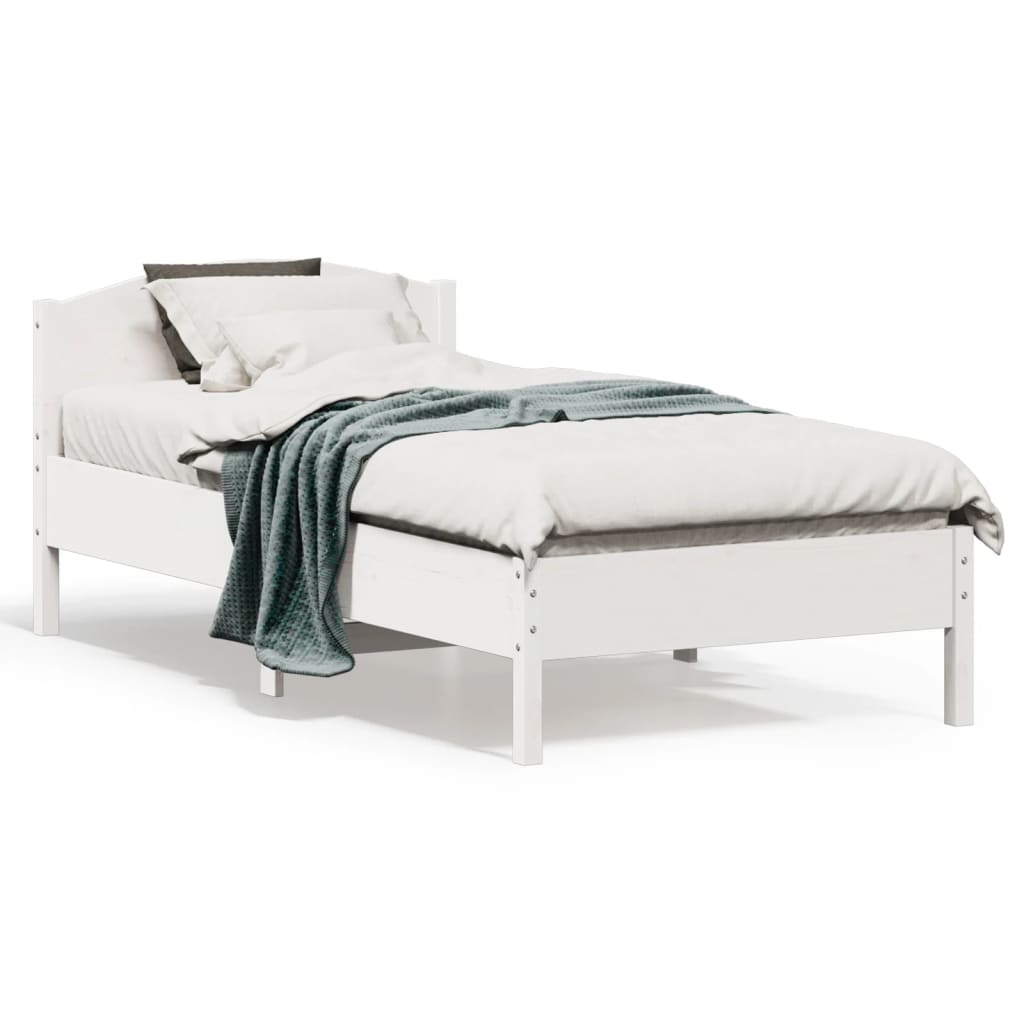Letto senza Materasso Bianco 75x190 in Legno Massello di Pino - homemem39