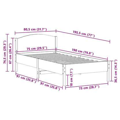 Letto senza Materasso Marrone Cera 75x190 cm in Legno di Pino | homemem39