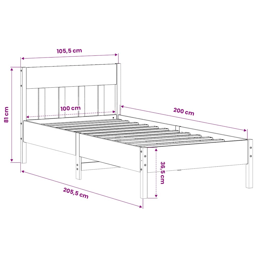 Giroletto senza Materasso Bianco 100x200 cm Legno Massello Pino | homemem39