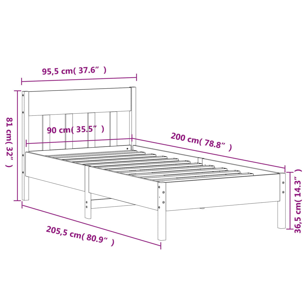 Letto senza Materasso Bianco 90x200 cm Legno Massello di Pino | homemem39