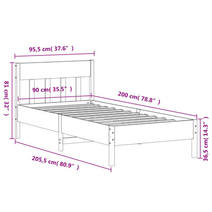 Letto senza Materasso Bianco 90x200 cm Legno Massello di Pino | homemem39