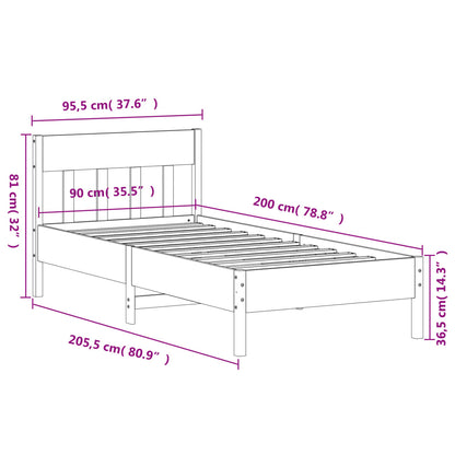Letto senza Materasso Marrone Cera 90x200 cm Legno di Pino | homemem39