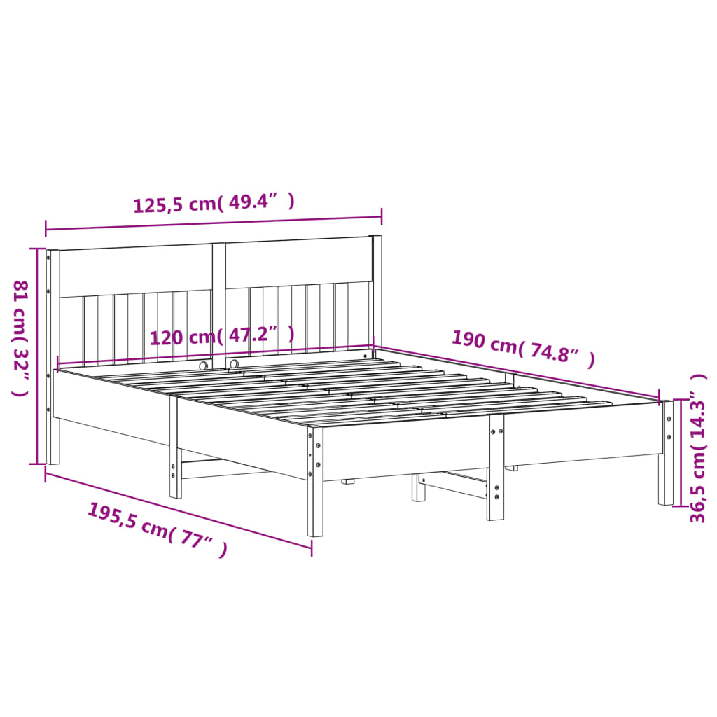 Letto senza Materasso 120x190 cm in Legno Massello di Pino | homemem39