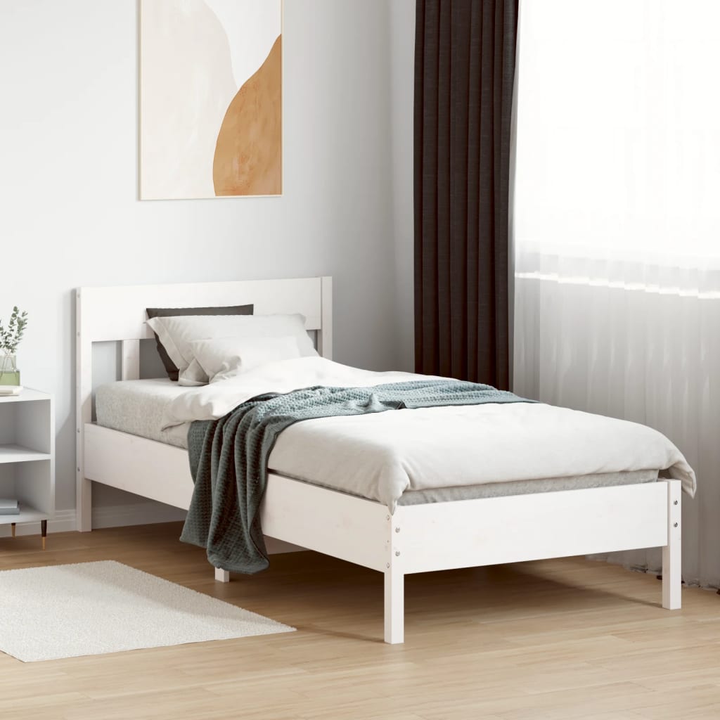 Letto senza Materasso Bianco 90x190 cm in Legno Massello Pino | homemem39
