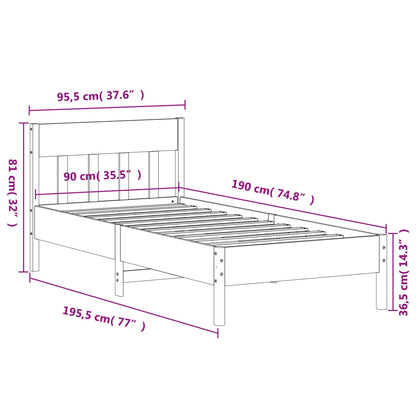 Letto senza Materasso Marrone Cera 90x190 cm in Legno di Pino | homemem39