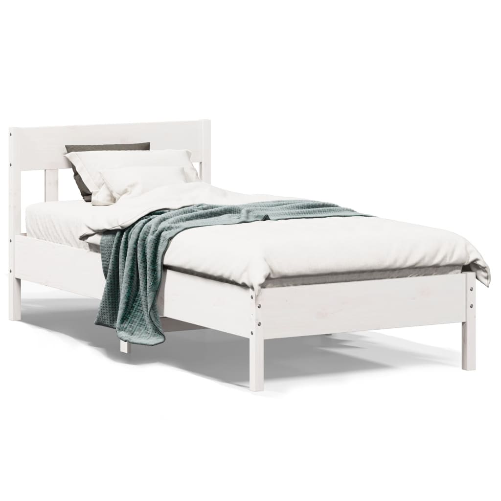 Letto senza Materasso Bianco 75x190 in Legno Massello di Pino | homemem39