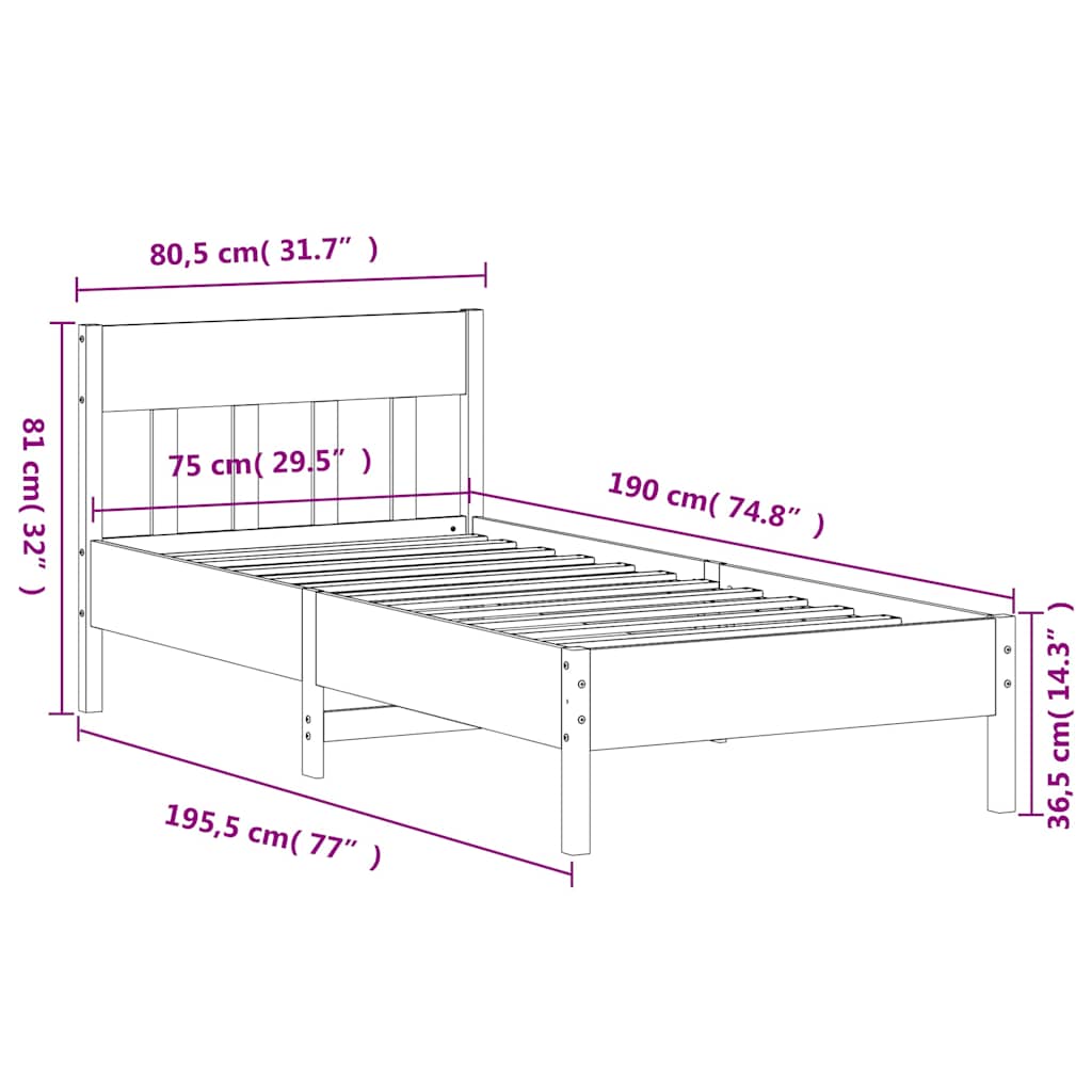 Letto senza Materasso Marrone Cera 75x190 cm in Legno di Pino | homemem39