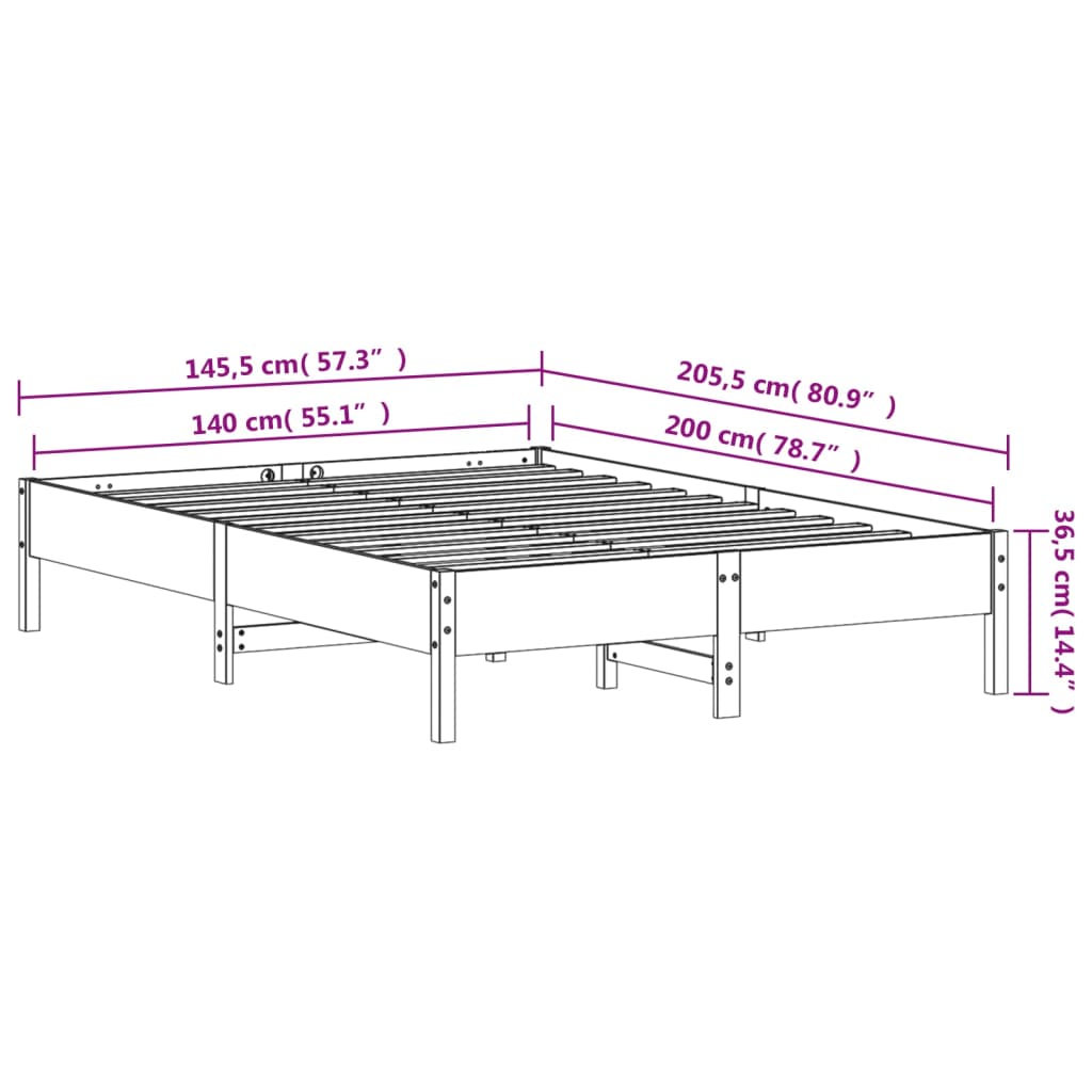 Giroletto senza Materasso Marrone Cera 140x200cm Massello Pino | homemem39
