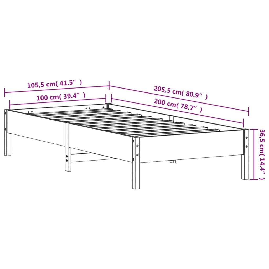 Letto senza Materasso Marrone Cera 100x200 cm in Legno di Pino | homemem39