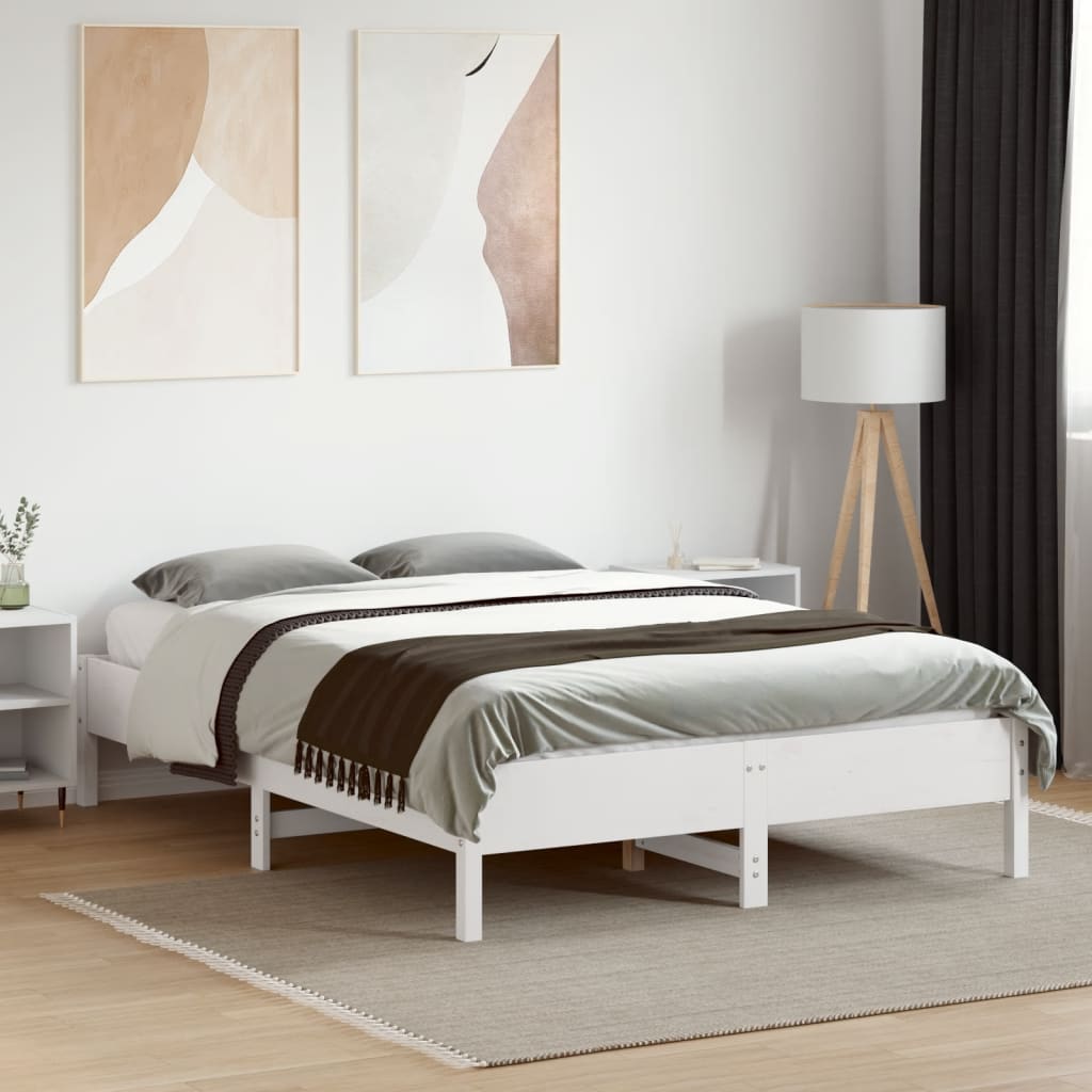 Letto senza Materasso Bianco 135x190 cm Legno Massello di Pino - homemem39