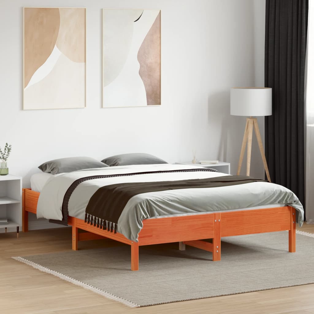 Letto senza Materasso Marrone Cera 135x190 cm in Legno di Pino | homemem39