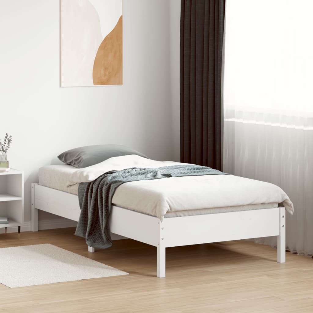 Letto senza Materasso Bianco 90x190 cm in Legno Massello Pino | homemem39