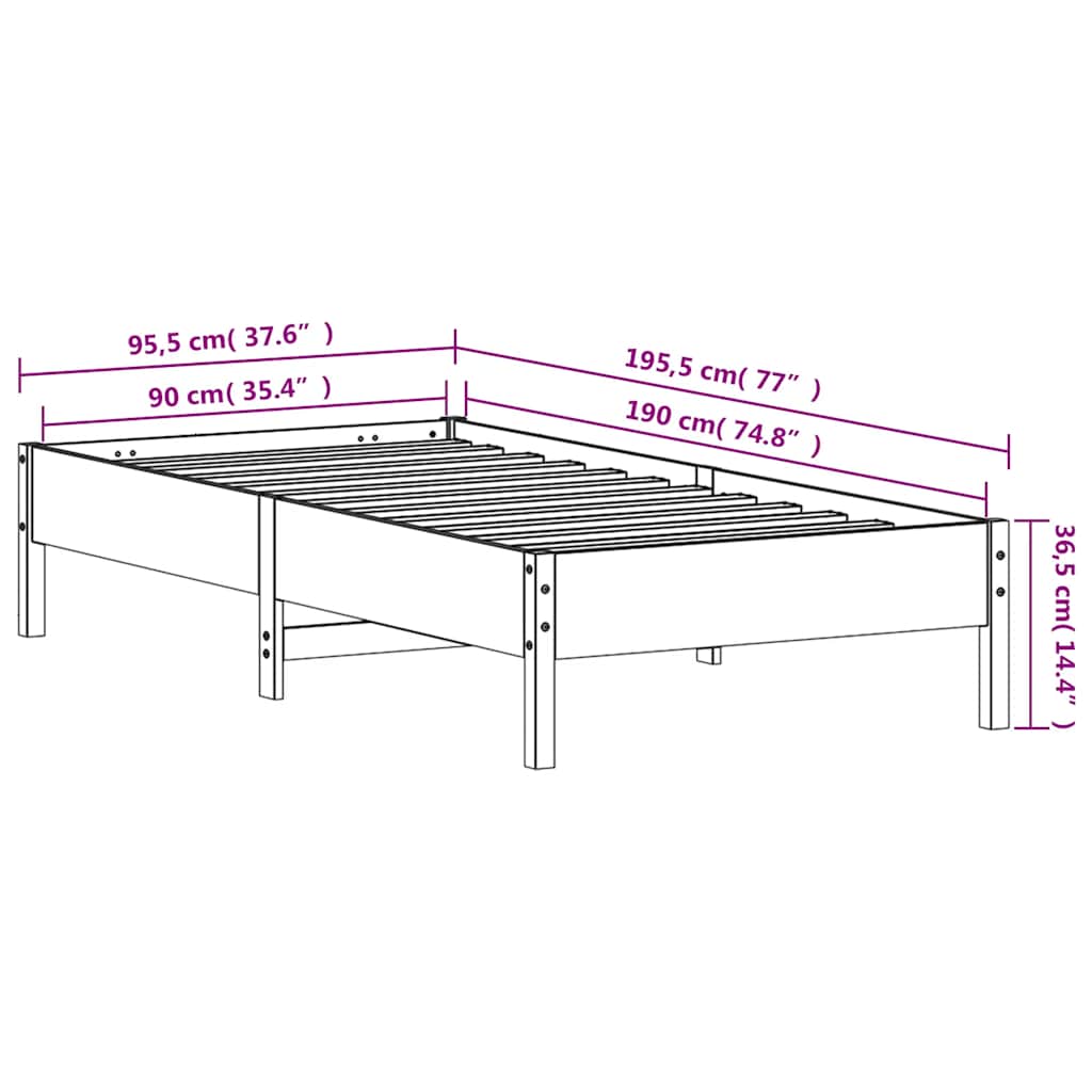 Letto senza Materasso Marrone Cera 90x190 cm in Legno di Pino | homemem39