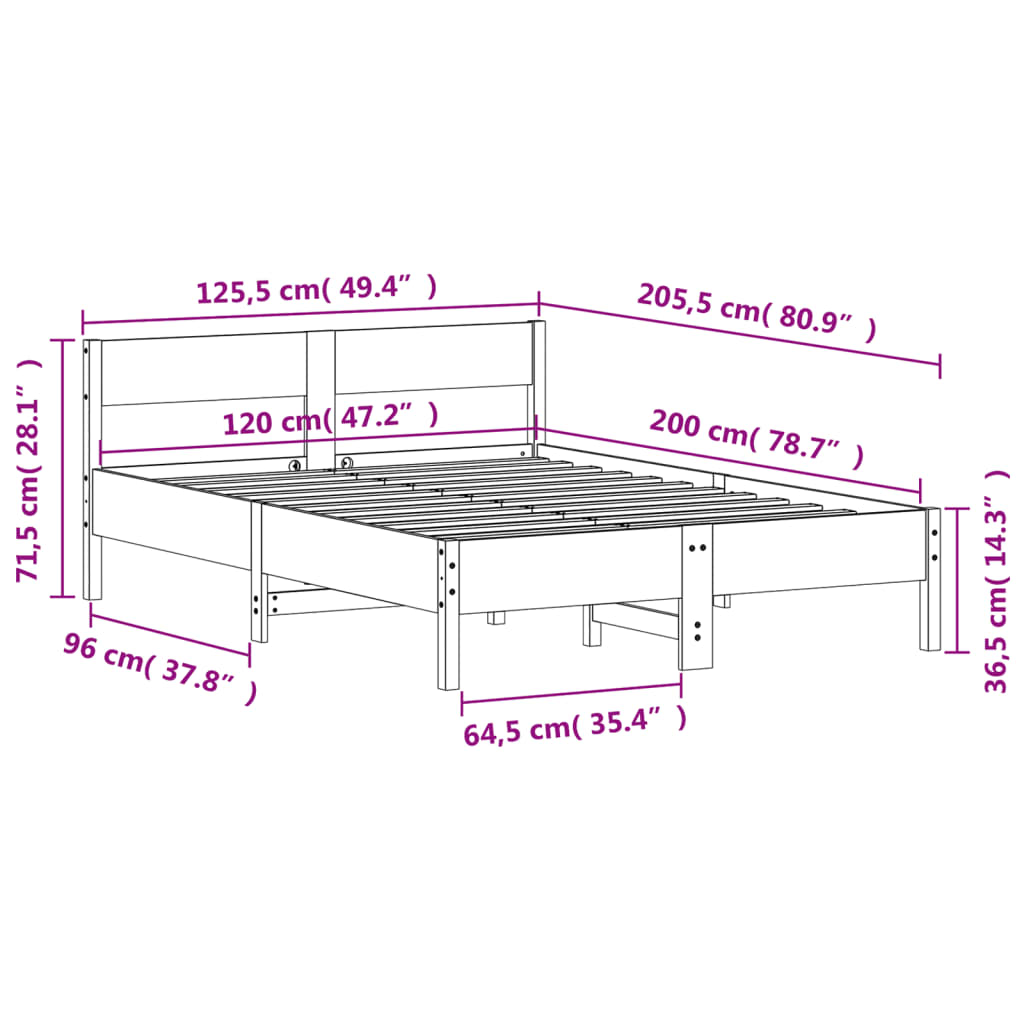 Letto senza Materasso 120x200 cm in Legno Massello di Pino | homemem39