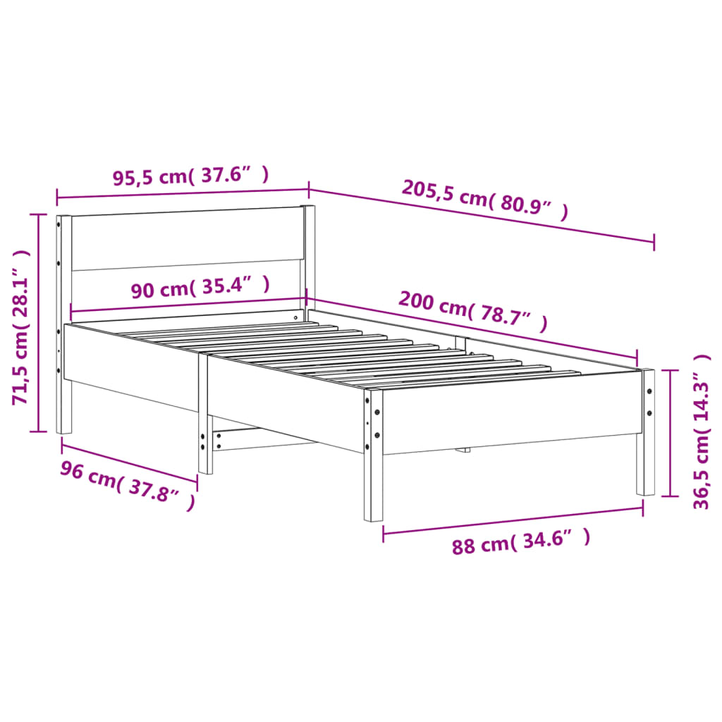 Letto senza Materasso Bianco 90x200 cm Legno Massello di Pino | homemem39