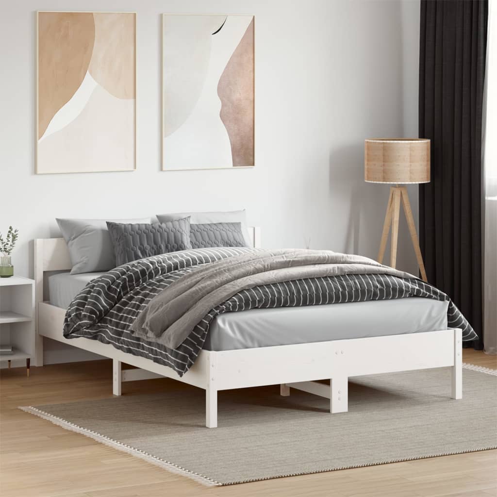 Letto senza Materasso Bianco 135x190 cm Legno Massello di Pino - homemem39