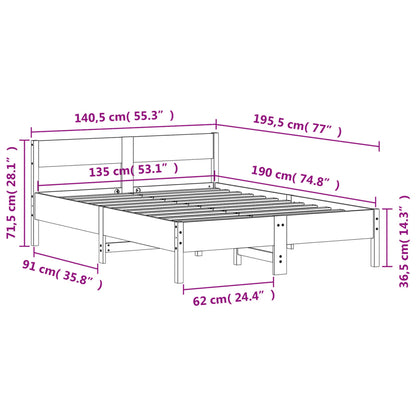 Letto senza Materasso Marrone Cera 135x190 cm in Legno di Pino | homemem39