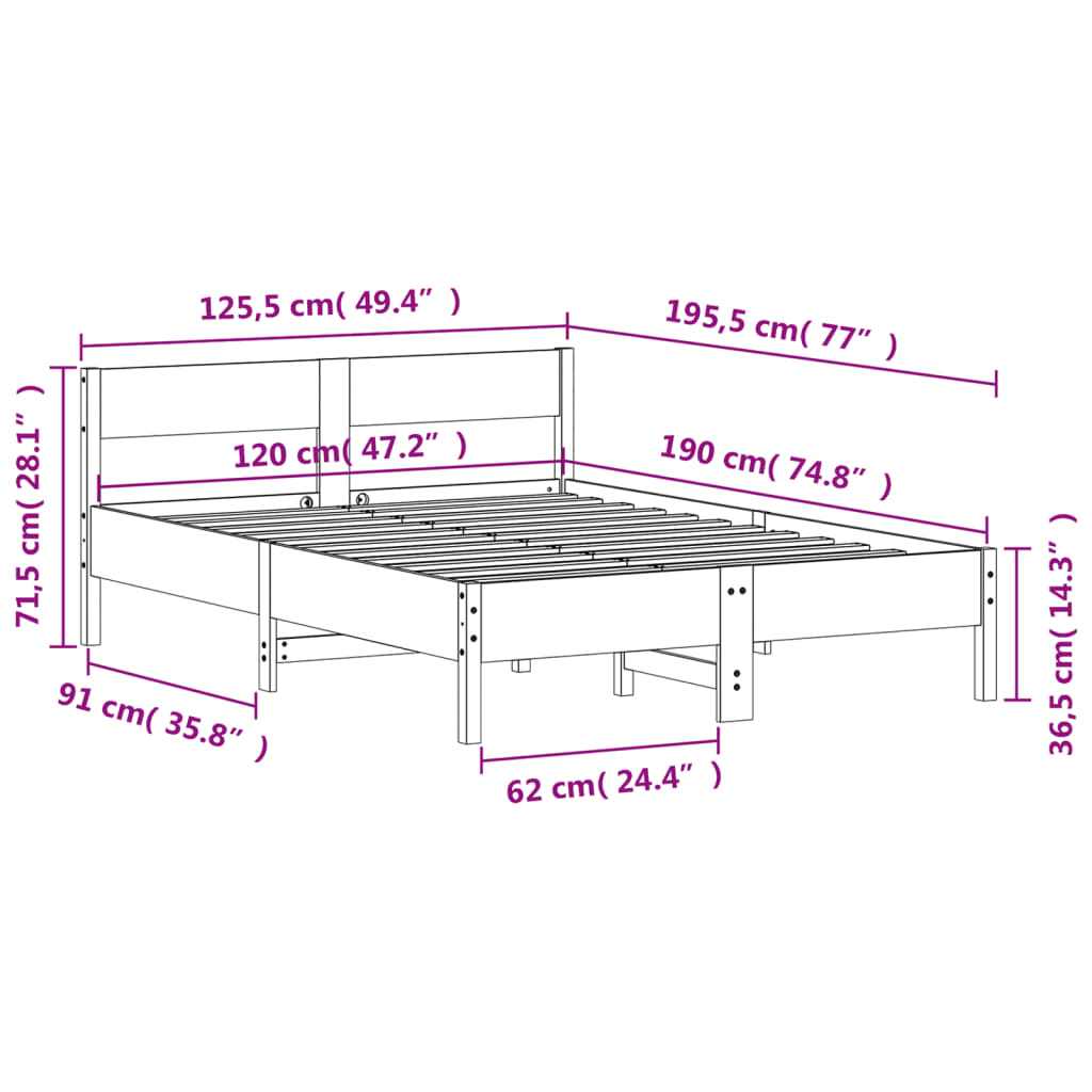 Letto senza Materasso 120x190 cm in Legno Massello di Pino | homemem39