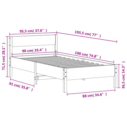 Letto senza Materasso Marrone Cera 90x190 cm in Legno di Pino | homemem39