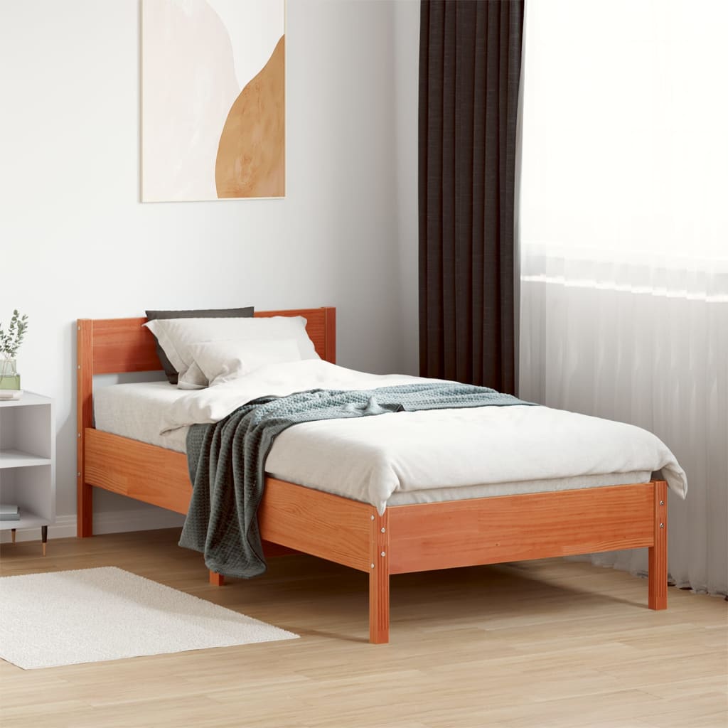 Letto senza Materasso Marrone Cera 90x190 cm in Legno di Pino | homemem39
