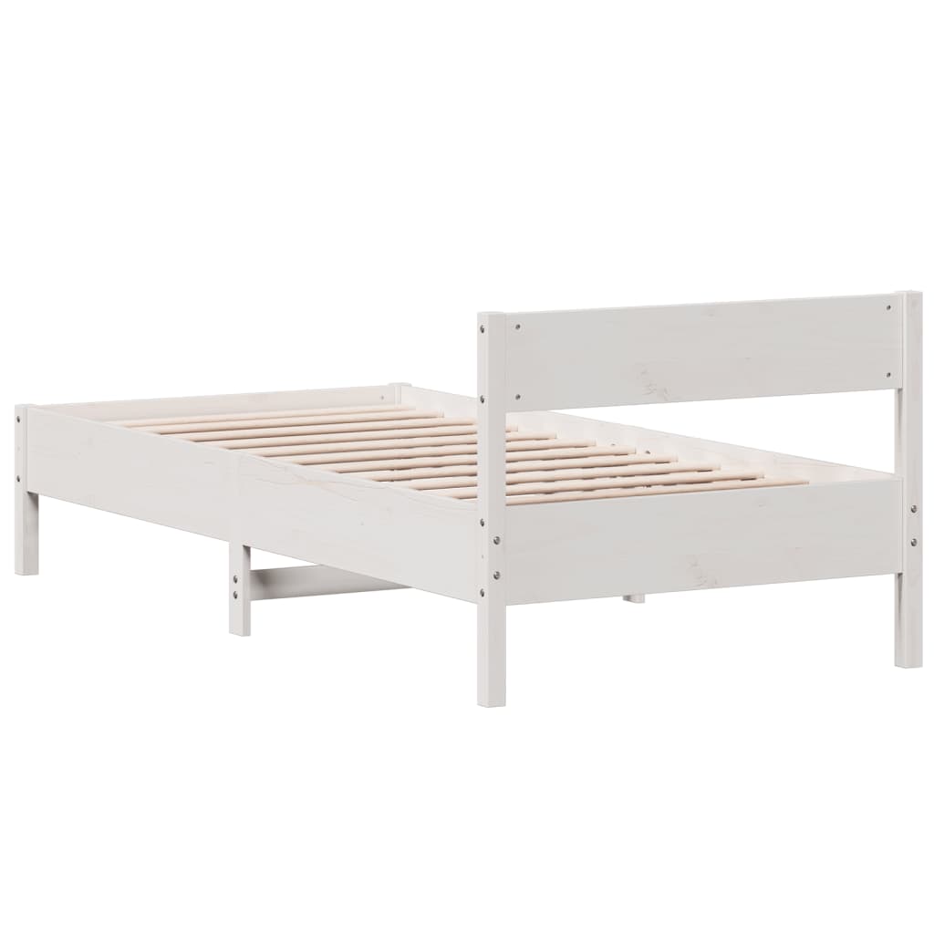 Letto senza Materasso Bianco 75x190 in Legno Massello di Pino - homemem39