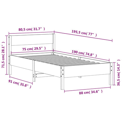 Letto senza Materasso Bianco 75x190 in Legno Massello di Pino | homemem39