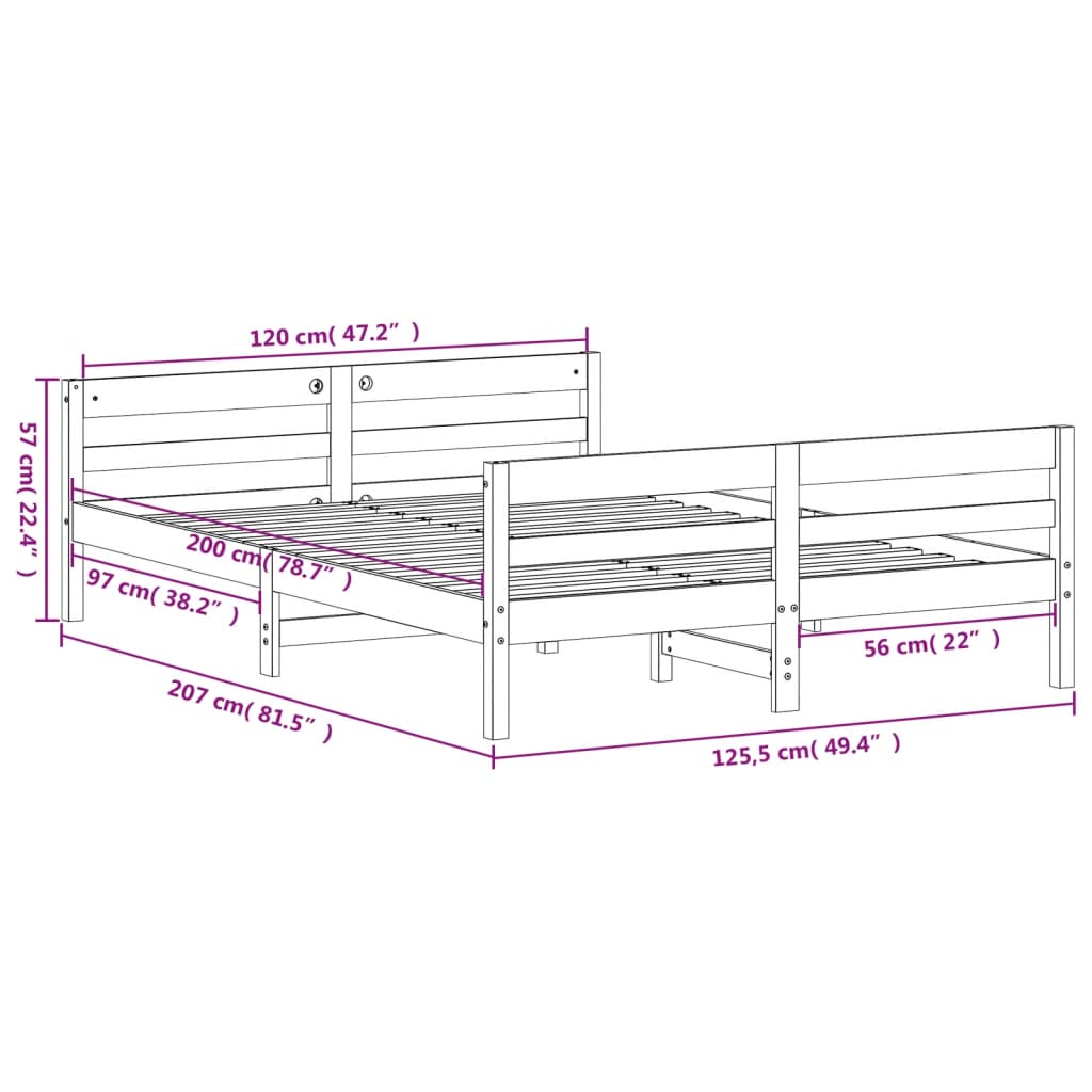 Letto senza Materasso 120x200 cm in Legno Massello di Pino | homemem39