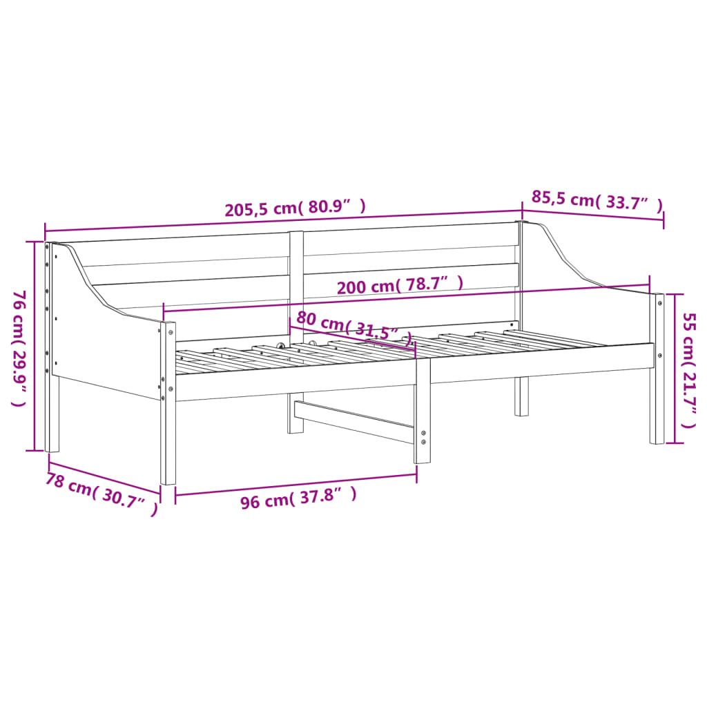 Dormeuse senza Materasso Marrone Cera 80x200 cm Legno di Pino | homemem39