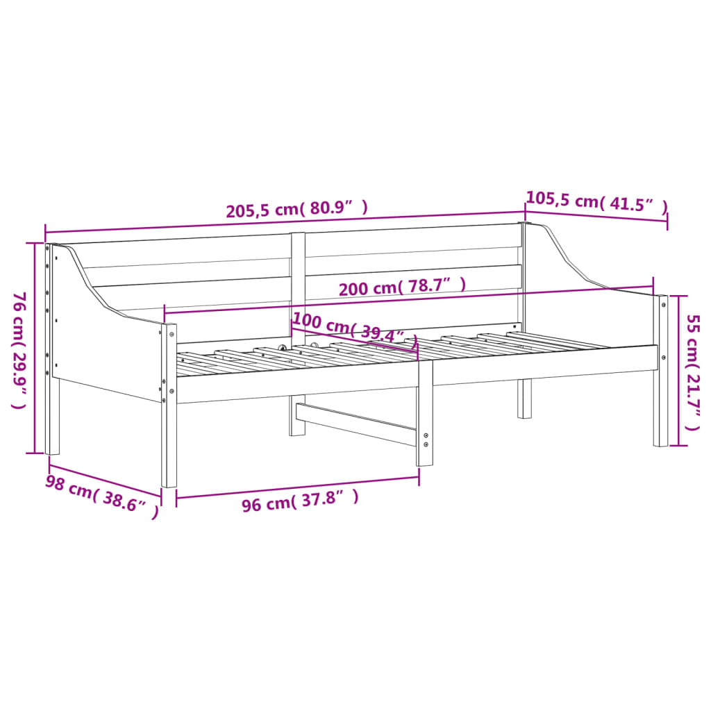 Dormeuse senza Materasso Marrone Cera 100x200 cm Legno di Pino | homemem39