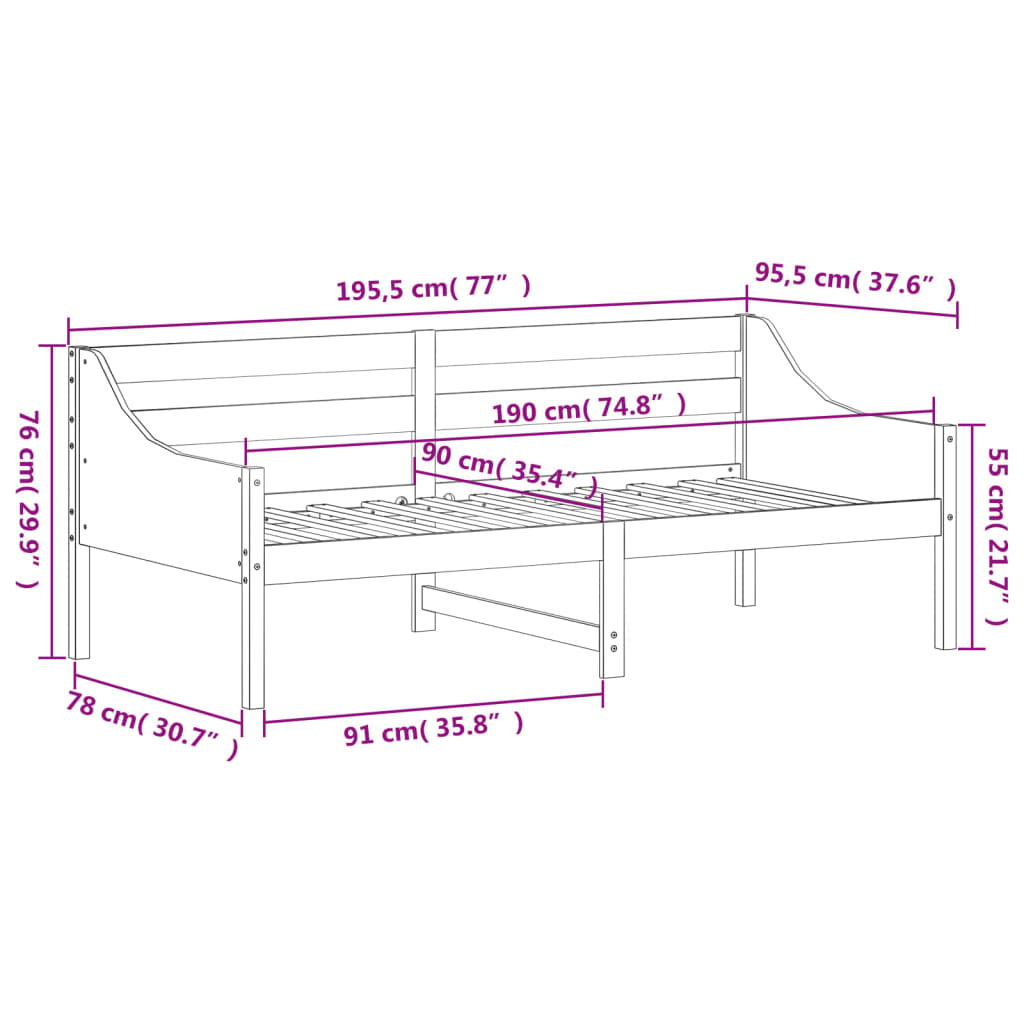 Dormeuse senza Materasso Bianca 90x190 cm Legno Massello Pino | homemem39