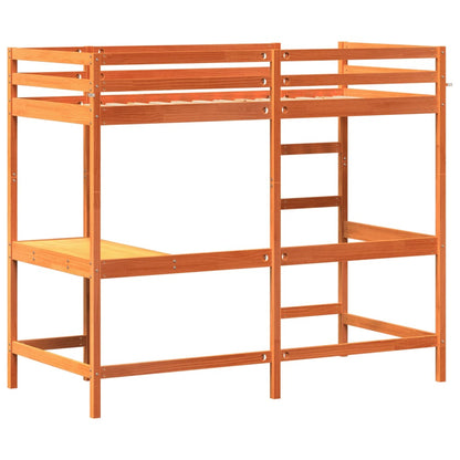 Letto Soppalco con Scrivania Marrone Cera 90x200 cm Legno Pino - homemem39