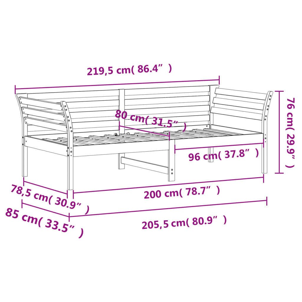 Dormeuse senza Materasso Bianca 80x200 cm Legno Massello Pino | homemem39