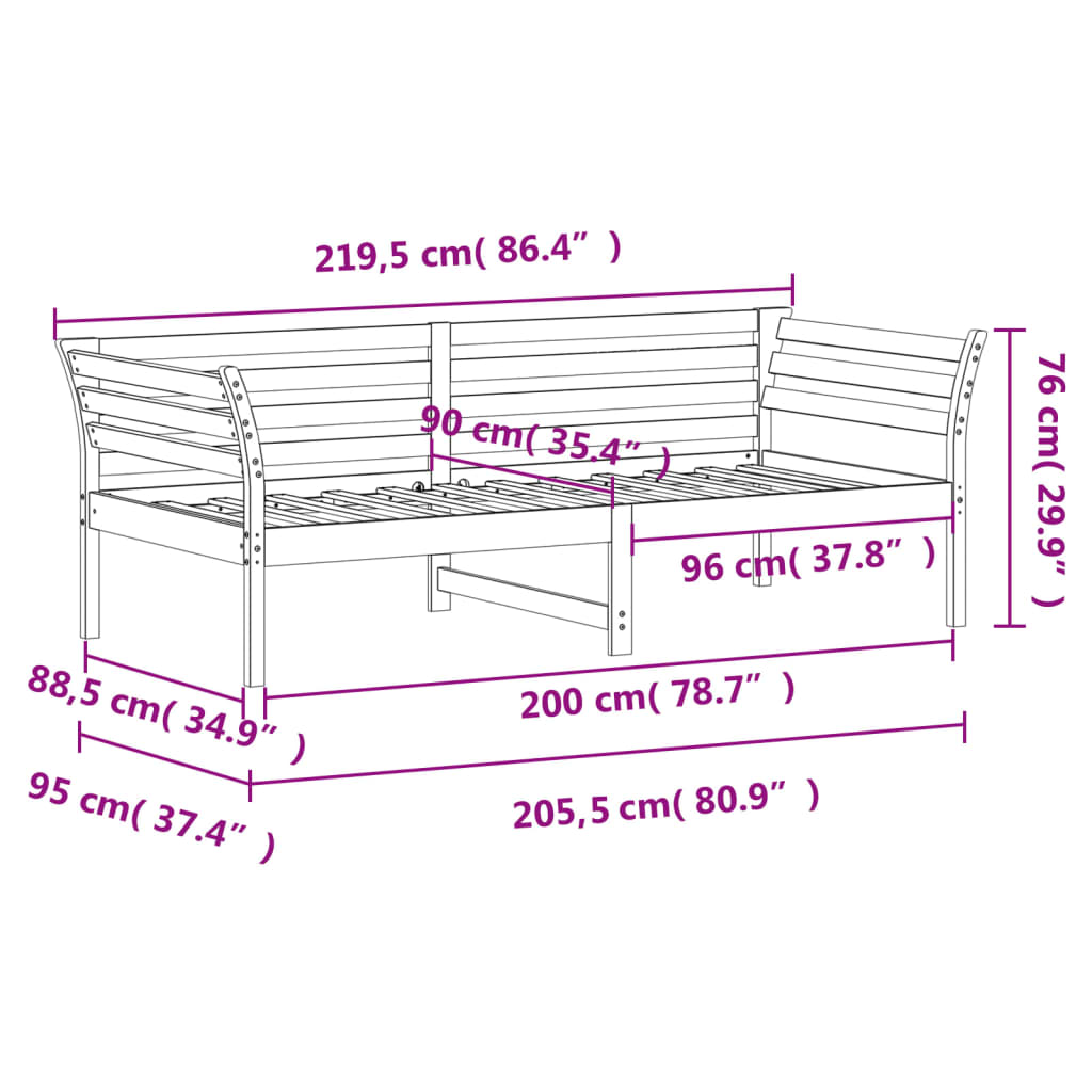 Dormeuse senza Materasso Bianca 90x200 cm Legno Massello Pino | homemem39