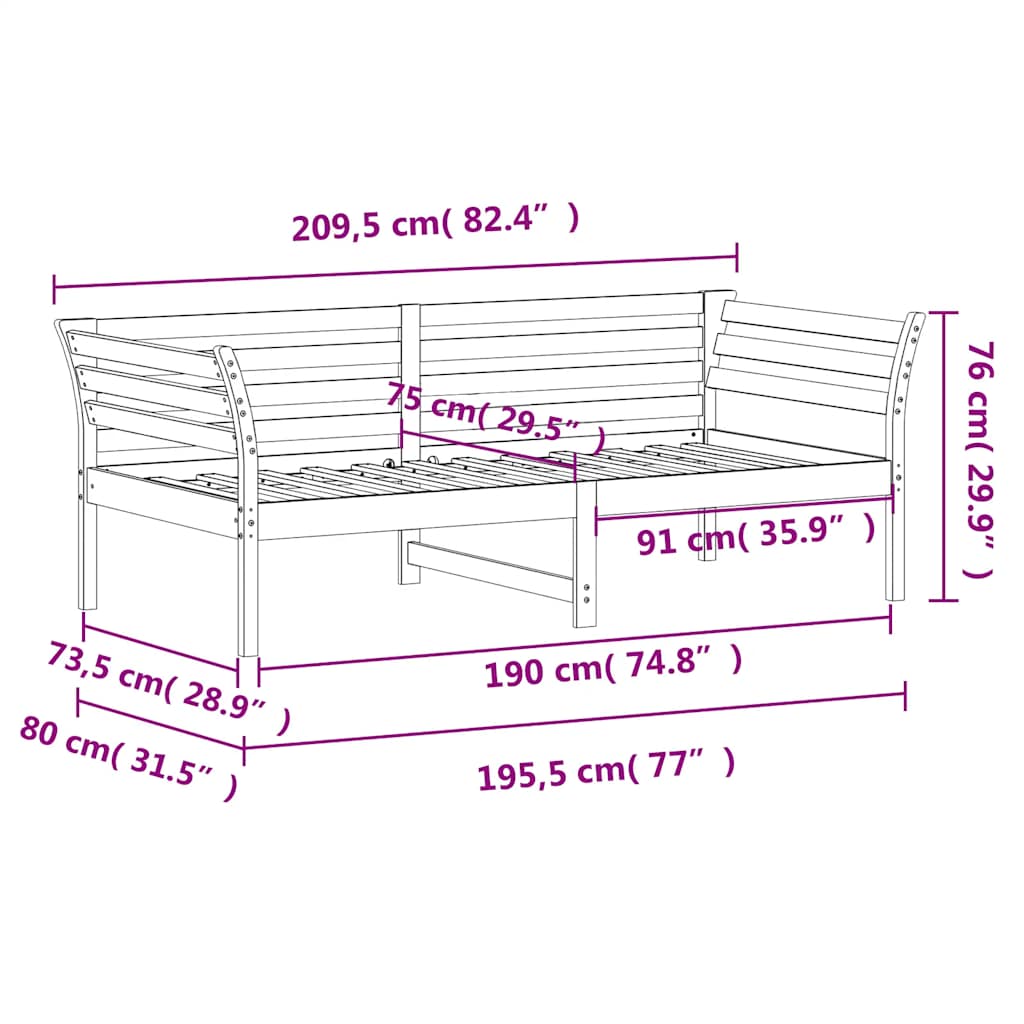 Dormeuse senza Materasso Bianco 75x190 cm in Legno di Pino - homemem39