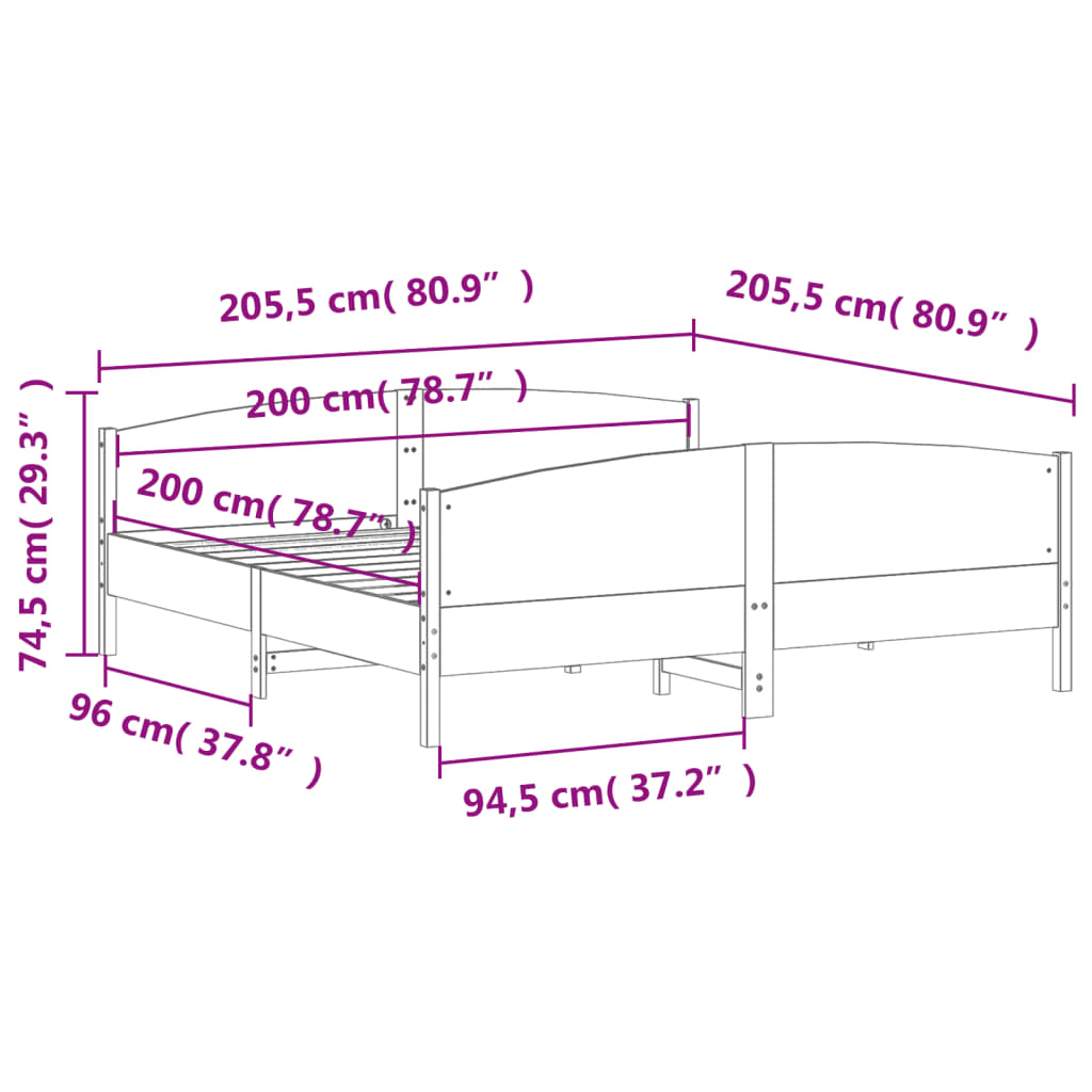 Giroletto senza Materasso 200x200 cm in Legno Massello di Pino | homemem39