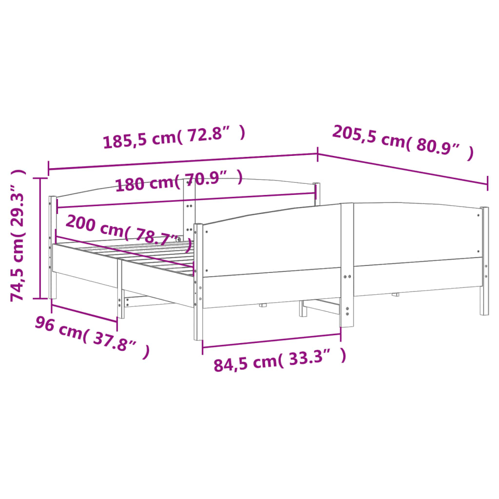 Giroletto senza Materasso 180x200 cm in Legno Massello di Pino