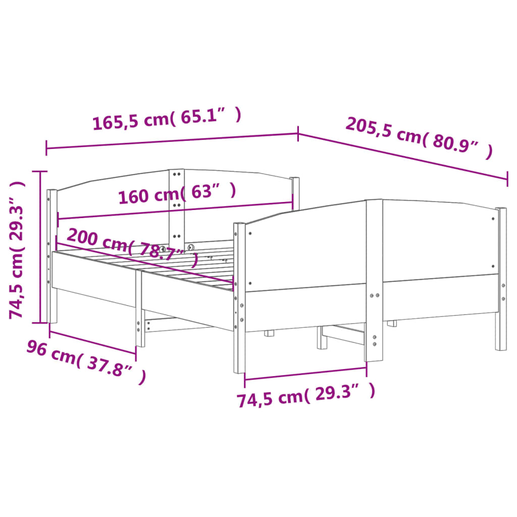 Giroletto senza Materasso 160x200 cm in Legno Massello di Pino | homemem39