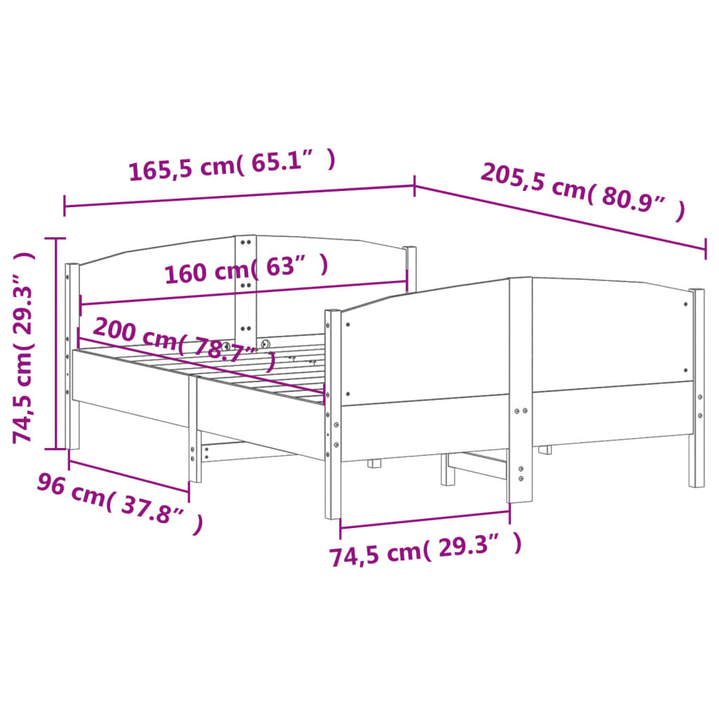 Giroletto senza Materasso Bianco 160x200 cm Legno Massello Pino | homemem39
