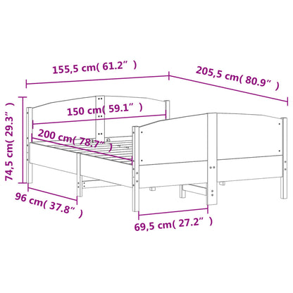 Giroletto senza Materasso 150x200 cm in Legno Massello di Pino | homemem39