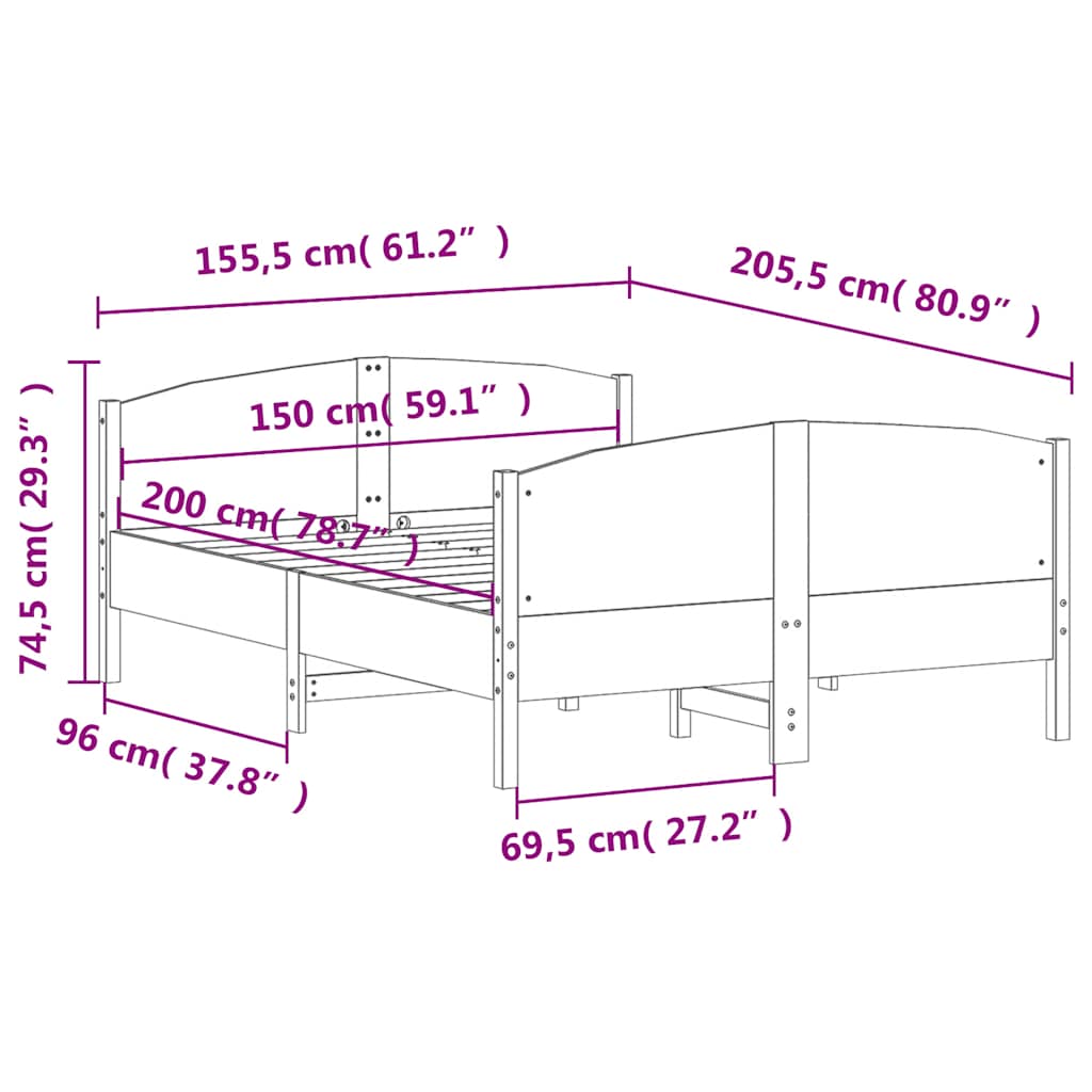 Giroletto senza Materasso Bianco 150x200 cm Legno Massello Pino | homemem39