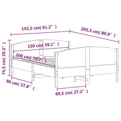Giroletto senza Materasso Bianco 150x200 cm Legno Massello Pino | homemem39