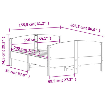 Giroletto senza Materasso Marrone Cera 150x200 cm Legno di Pino