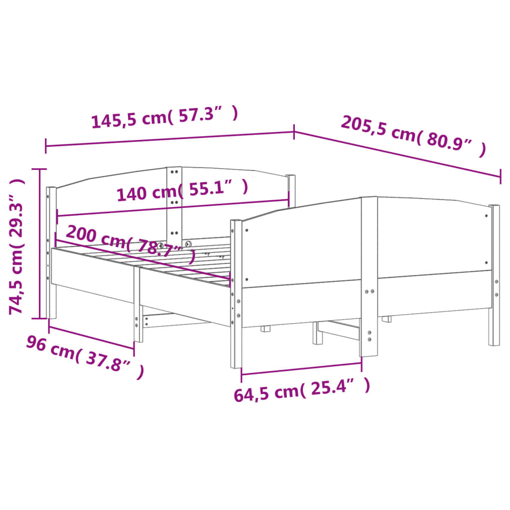 Giroletto senza Materasso Marrone Cera 140x200cm Massello Pino