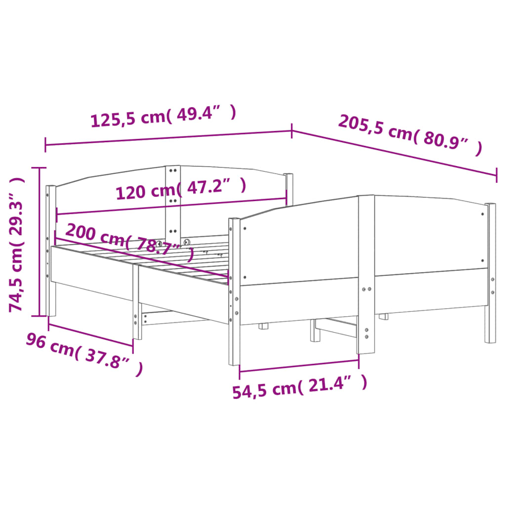 Giroletto senza Materasso 120x200 cm in Legno Massello di Pino | homemem39