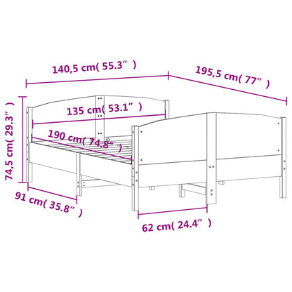 Letto senza Materasso 135x190 cm in Legno Massello di Pino